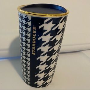 Starbucks Dot Collection Blue Houndstooth Ceramic Double Walled 12 oz Tumblr
